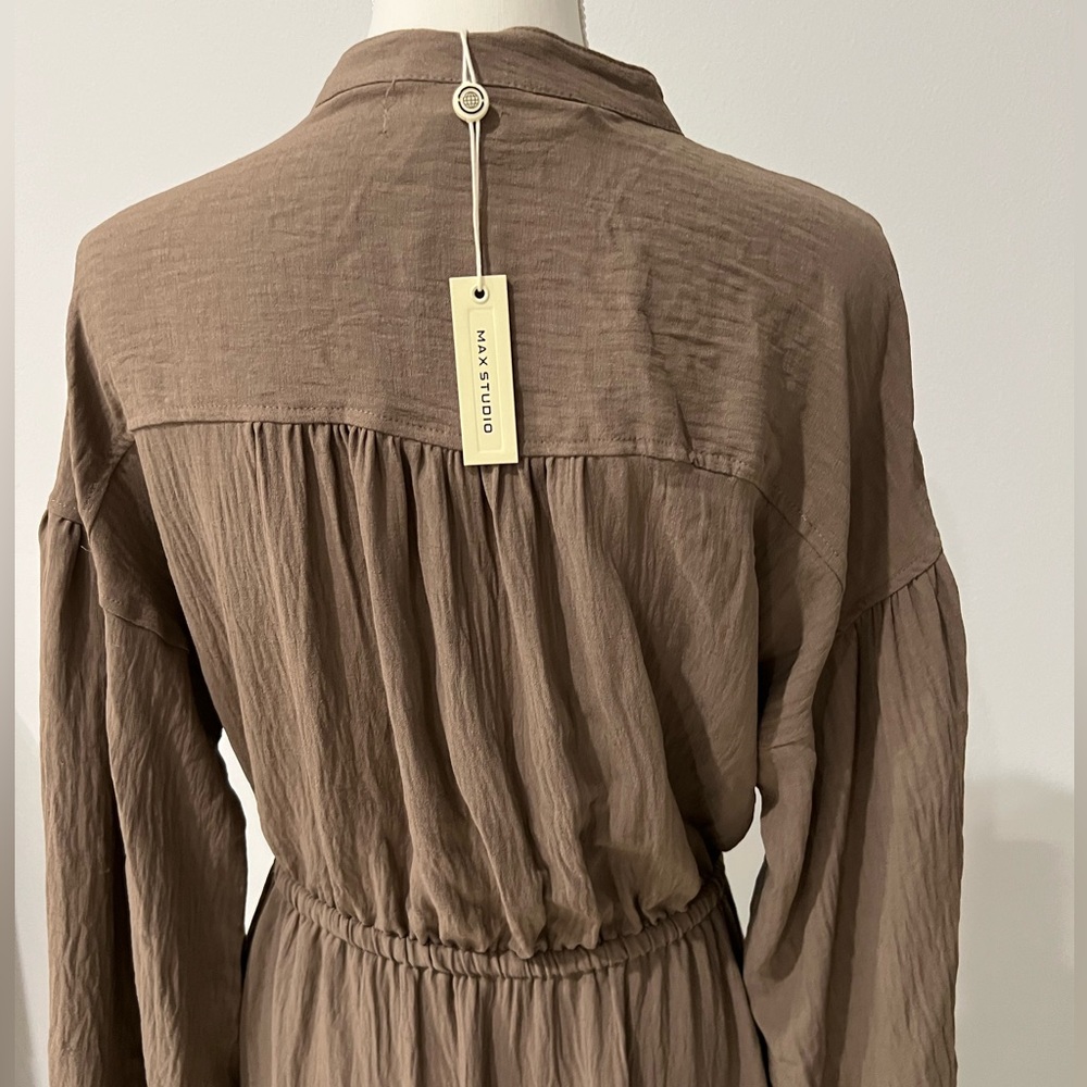 Max Studio Brown Tiered Ruffled Sundress with Bishop Sleeves - Picture 4 of 11